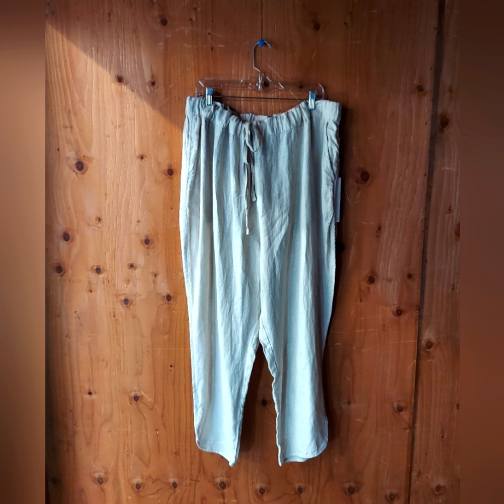Caslon Light Beige Linen Elasic Waist Pant
